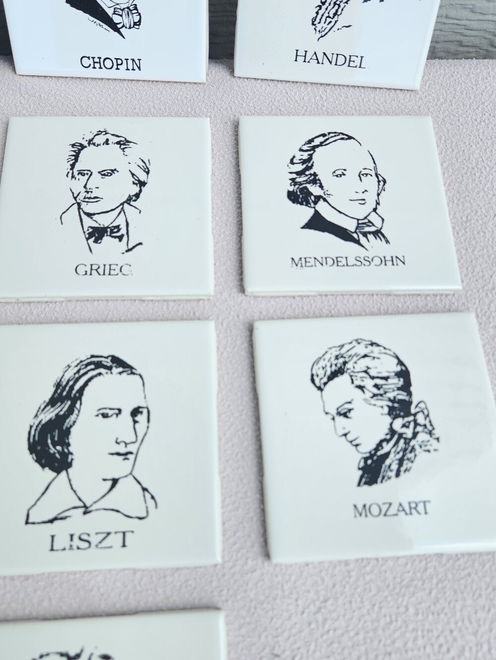 Decorative Musician White 4.25" Tile Set of 14 Handel Clementi Chopin Piano - Picture 4 of 7